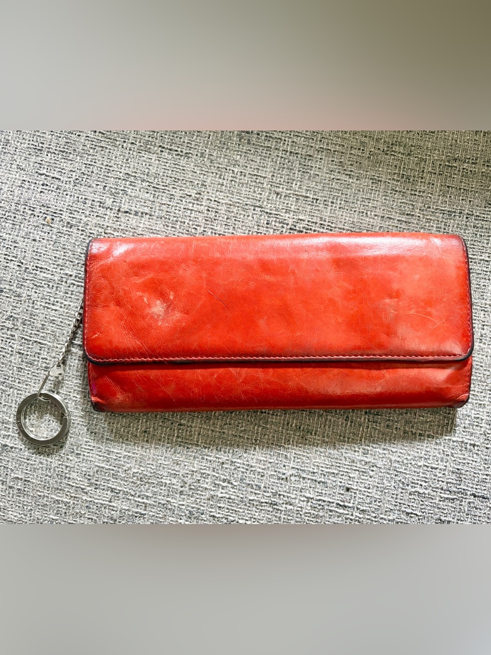 Hobo Orange Leather Trifold Wallet/Clutch